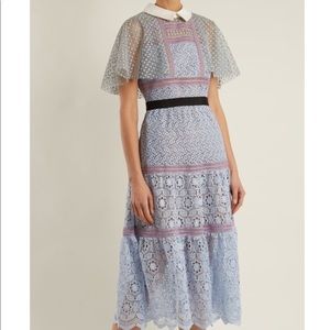 NWT SELF-PORTAIT light blue mixed lace midi dress